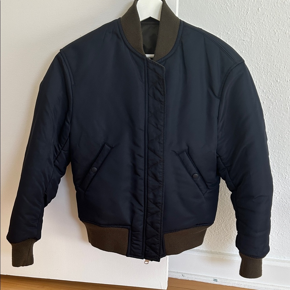 Uniqlo Navy Bomber Jacket with Brown Accents